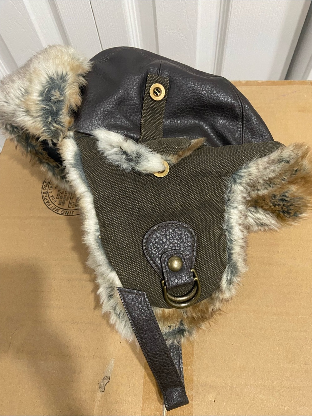 Redhead Brand Faux Fur Trapper Hat in Olive Green and Brown Size L/XL
